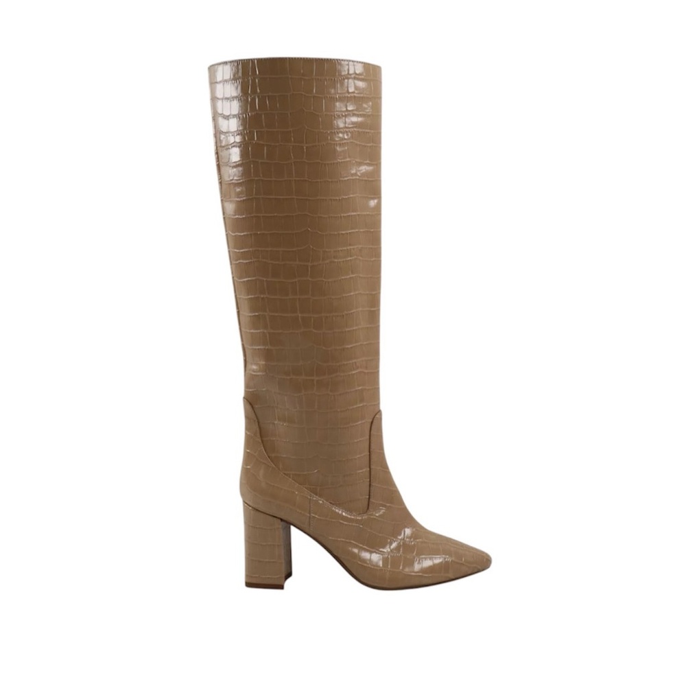 Aquatalia Beige Croc-Embossed Heeled Boots